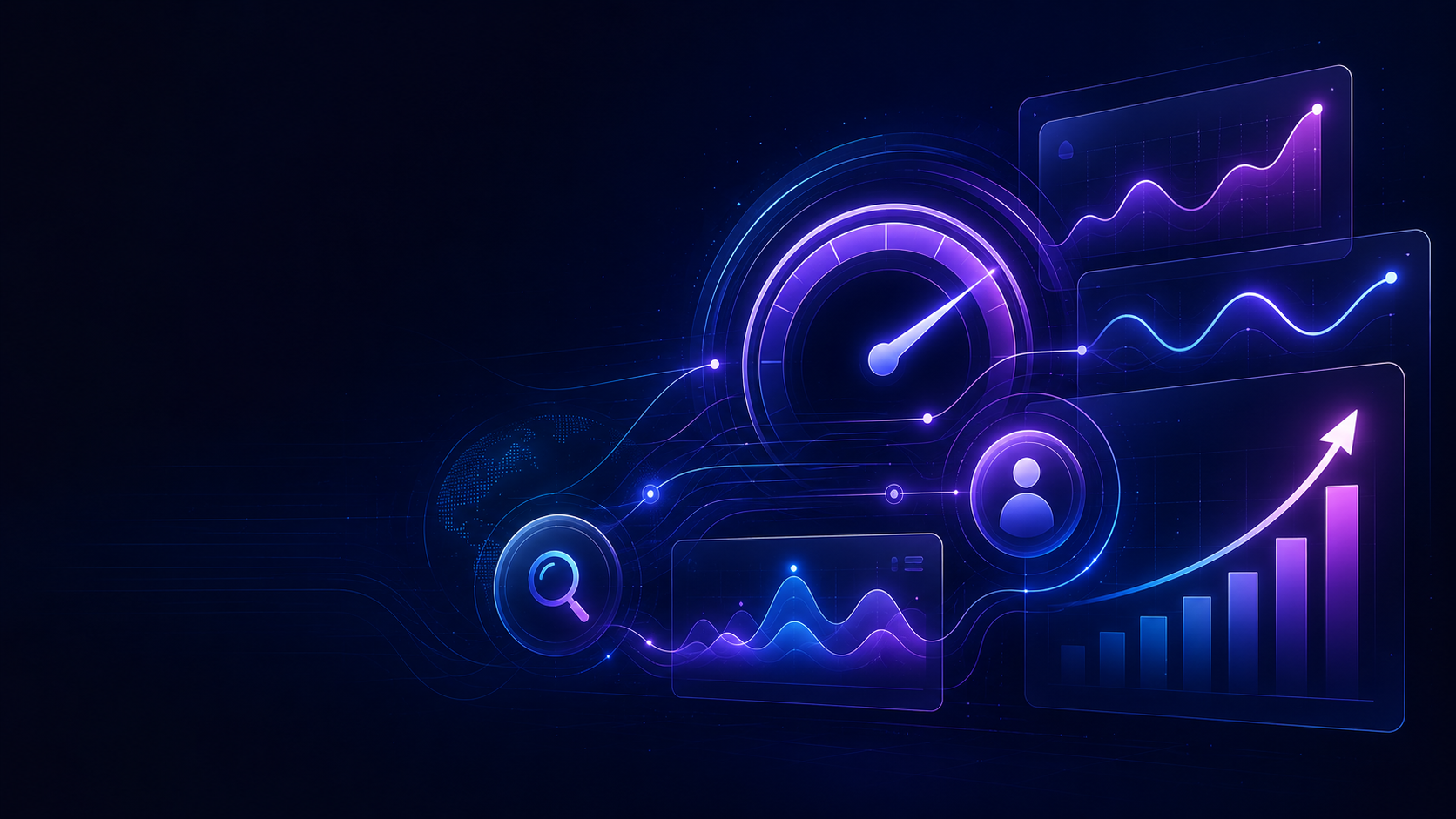 Abstract technical visualization representing Core Web Vitals, UX, SEO and website performance optimization.