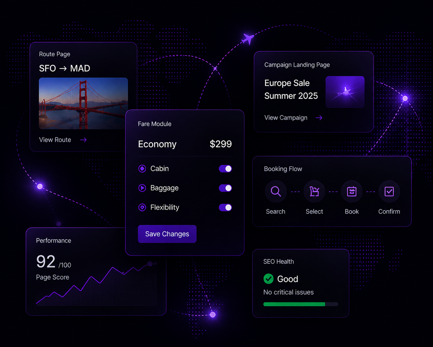 Fare marketing solutions for airline route and destination pages
